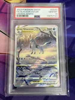 2023 POKEMON SWORD & SHIELD CROWN ZENITH #GG40 FULL ART/GLACEON VSTAR PSA 10 - Image 1