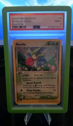 2003 PSA 9 Roselia #9 Holo Rare Eseries Pokemon TCG EX Dragon E-Reader W/guard - Image 1