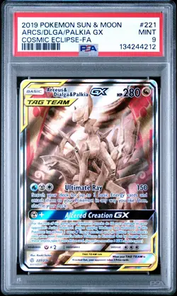2019 POKEMON SUN & MOON #221 FULL ART/ARCEUS & DIALGA & PALKIA GX PSA 9 - Image 1