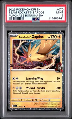 PSA 9 Team Rocket's Zapdos 070/182 Asia Exclusive Stamp Pokemon - Image 1