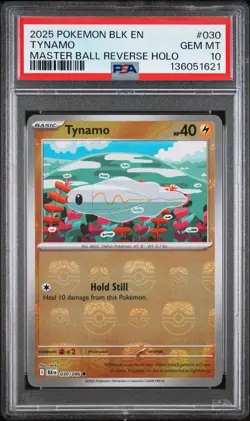 2025 POKEMON BLK EN-BLACK BOLT MASTER BALL REVERSE HOLO #030 TYNAMO PSA 10 - Image 1