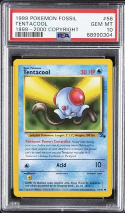 1999 POKEMON FOSSIL 1999-2000 COPYRIGHT #56 TENTACOOL PSA 10 - Image 1