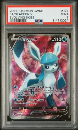 2021 POKEMON SWORD & SHIELD EVOLVING SKIES #174 FULL ART/GLACEON V PSA 9 - Image 1