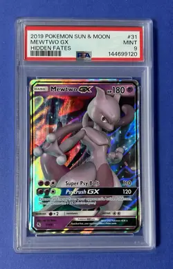 2019 Pokemon Sun & Moon MewTwo GX Hidden Fates #31 PSA 9 MINT - Image 1