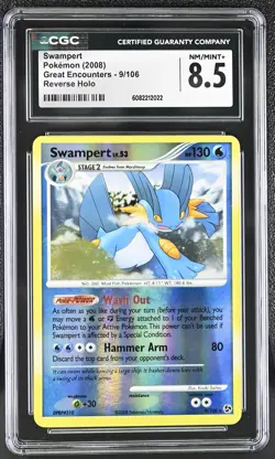 CGC 8.5 Swampert 2008 Great Encounters 9/106 Reverse Holo Pokemon Card - Image 1