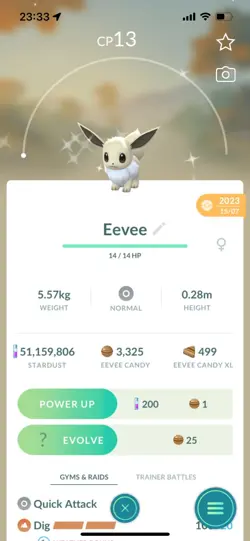 Pokemon Go Shiny Eevee ( Stage 1 ) - Image 1