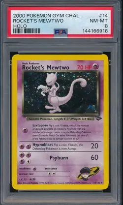 2000 Pokemon Gym Challenge 14 Rocket's Mewtwo Holo PSA 8 - FULL SWIRL - 6916 - Image 1