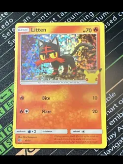 Pokemon TCG - 2021 Litten 15/25 - McDonalds Celebrations 25th Holo Promo - LP - Image 1