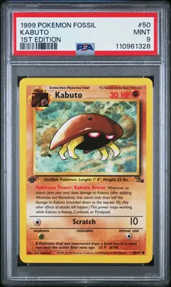 1999 POKEMON FOSSIL 1ST ED #50 KABUTO PSA 9 - Image 1