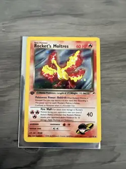 Pokemon TCG Rockets Moltres Holo Rare Card 12/132 Gym Heroes 1st Edition - Image 1