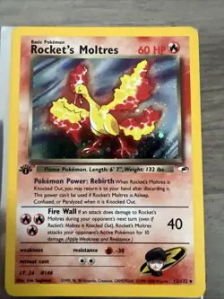 Pokemon TCG Rockets Moltres Holo Rare Card 12/132 Gym Heroes 1st Edition - Image 2