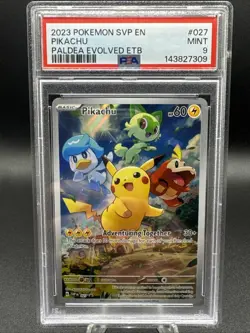 PSA 9 MINT Pikachu Paldea Evolved ETB Promo Full Art Holo 2023 Pokemon SVP 027 - Image 1