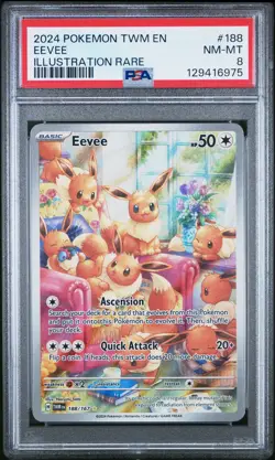 2024 POKEMON TWM EN-TWILIGHT MASQUERADE ILLUSTRATION RARE #188 EEVEE PSA 8 - Image 1