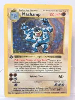 Pokemon Base Set 1st Edition SHADOWLESS Machamp Holo 8/102 - Rare 1999 Date - Image 1