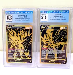 Pokemon Zacian V SWSH076 & Zamazenta V SWSH077 Gold Ultra Prem.Promo CGC 8.5 - Image 1