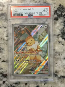 2025 POKEMON PRISMATIC EVOLUTIONS POKEMON CENTER ETB SVP PROMO EEVEE #173 PSA 8 - Image 1