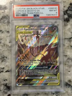 2020 Pokemon Espeon and Deoxys GX Tag Team SM240 Black Star Promo PSA 8 - Image 1
