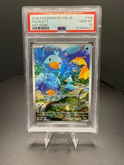 PSA 10 GEM MINT JAPANESE POKEMON 2025 Ducklett 106/086 White SV11W - Image 1
