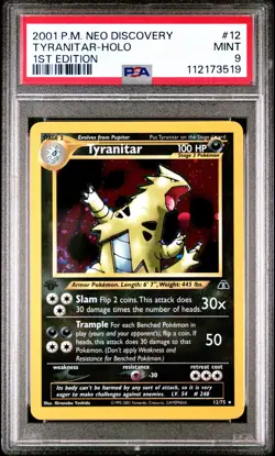 2001 POKEMON NEO DISCOVERY 1ST EDITION #12 TYRANITAR-HOLO PSA 9 NEW CERT! - Image 1