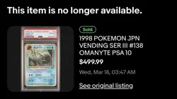 CGC 10 Pokemon 1998 Omanyte Japanese Vending Series 3 Kusube Illustration POP 36 - Image 2