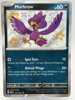 Pokemon TCG Murkrow Paldean Fates Holo Shiny Rare Card 181/091 Near Mint - Image 1