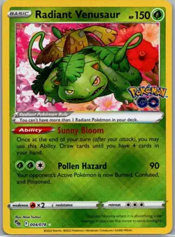 Radiant Venusaur 004/078 Radiant Rare Pokemon Card Pokemon GO - Image 1