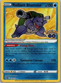 Radiant Blastoise 018/078 Radiant Rare Pokemon Card Pokemon GO - Image 1