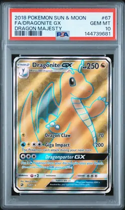 2018 Pokemon Sun & Moon Dragon Majesty #67 Full Art Dragonite GX PSA 10 GEM MT - Image 1