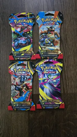 4pk - Pokemon Mega Evolutions Sleeved Booster Packs- All 4 Pack Arts - Image 1