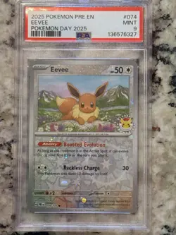 Pokemon Eevee 074/131 Pokemon Day 2025 Stamped Promo Holo PSA 9 Pokemon TCG - Image 1