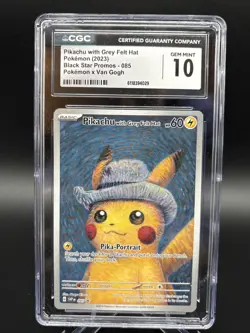 Pokemon x Van Gogh Pikachu with Grey Felt Hat CGC 10 Gem Mint - Image 1
