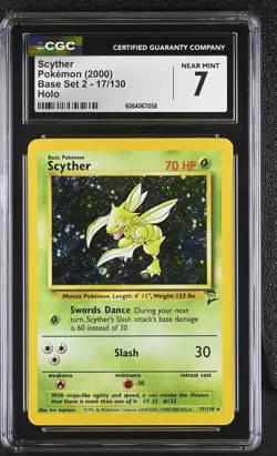 CGC 7 Scyther 17/130 Holo Base Set 2 Pokemon Card - Image 1