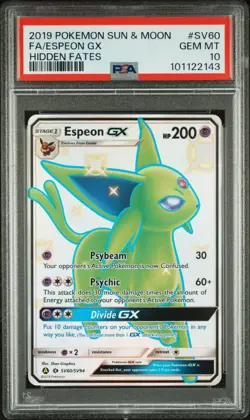 PSA 10 2019 POKEMON SUN & MOON HIDDEN FATES #SV60 FA/ESPEON GX HIDDEN FATES - Image 1