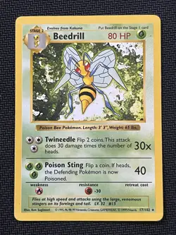 1999 Pokemon Beedrill Shadowless Base Set 17/102 WOTC - Image 1