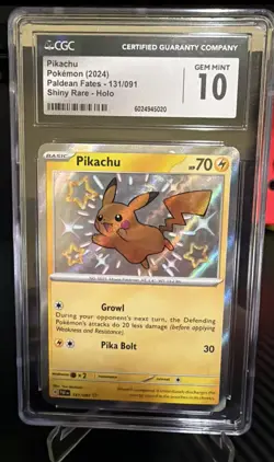 CGC 10 GEM MINT Pikachu Paldean Fates Shiny Rare Holo Pokemon 131/091 - Image 1