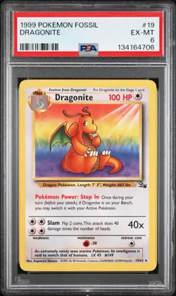 Pokemon TCG Dragonite 19/62 Fossil Non-Holo Rare PSA 6 EX-MT - Image 1