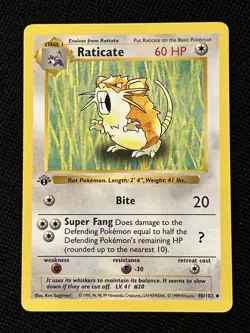 Pokemon Raticate 040/102 (1st Edition) Base Set (Shadowless) Regular *Near Mint* - Image 1