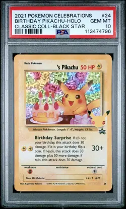 Pokemon PSA 10 GEM MINT Birthday Pikachu 24 Celebrations Classic Collection - Image 1