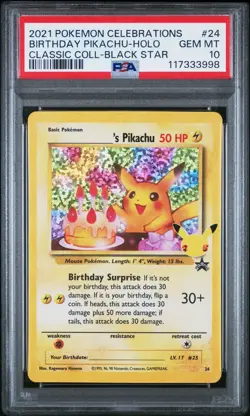 Pokemon PSA 10 GEM MINT Birthday Pikachu 24 Celebrations Classic Collection - Image 3
