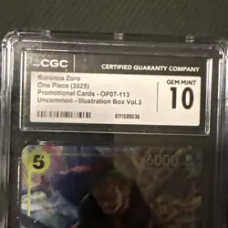 2025 ONE PIECE PROMOS ILLUSTRATION BOX VOL.3 #113 RORONOA ZORO CGC 10 - Image 2