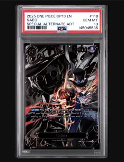 2025 ONE PIECE OP13-CARRYING ON HIS WILL SPECIAL ALTERNATE ART #118 SABO PSA 10 - Image 1