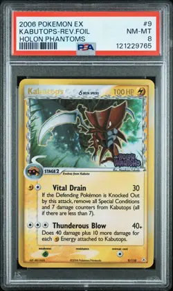 2006 POKEMON EX HOLON PHANTOMS #9 KABUTOPS-REVERSE FOIL PSA 8 - Image 1