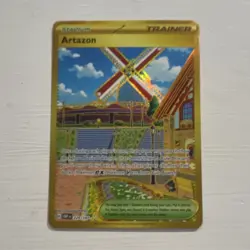 Pokemon Artazon Trainer SV03 Obsidian Flames Gold Full Art Holo 229/197 English - Image 1