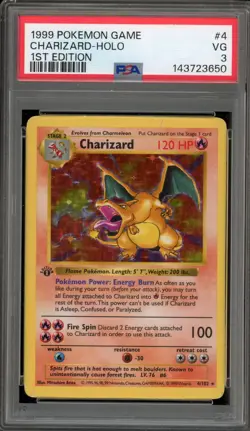 Pokemon Charizard Base Set Shadowless 1st Edition Holo Rare #4 PSA 3 - Image 1