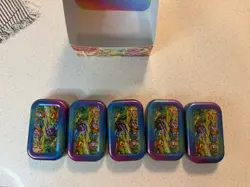 Pokemon Prismatic Evolutions Mini Tins Display 5 Tins Opened - Image 3
