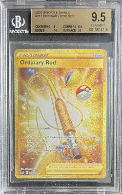 2020 POKEMON SWORD & SHIELD SECRET #215 FULL ART ORDINARY ROD BGS 9.5 GEM MINT - Image 1