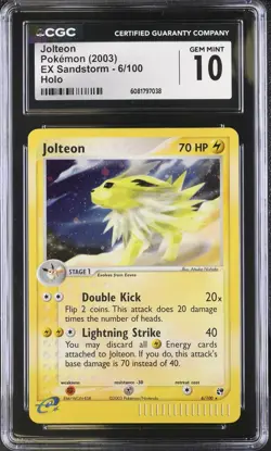 CGC 10 Pokemon English Jolteon 6/100 2003 EX Sandstorm 2003 Holo Rare - Image 1