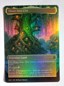 Three Tree City (Summer) FOIL Proxy Land Card Custom Illustrated Cute Art Design - Image 1