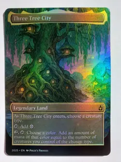 Three Tree City (Summer) FOIL Proxy Land Card Custom Illustrated Cute Art Design - Image 4