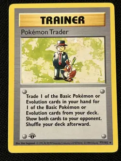 Pokemon Trader 77/102 (1st Edition) Base Set (Shadowless) (Never Played) *NM* - Image 1